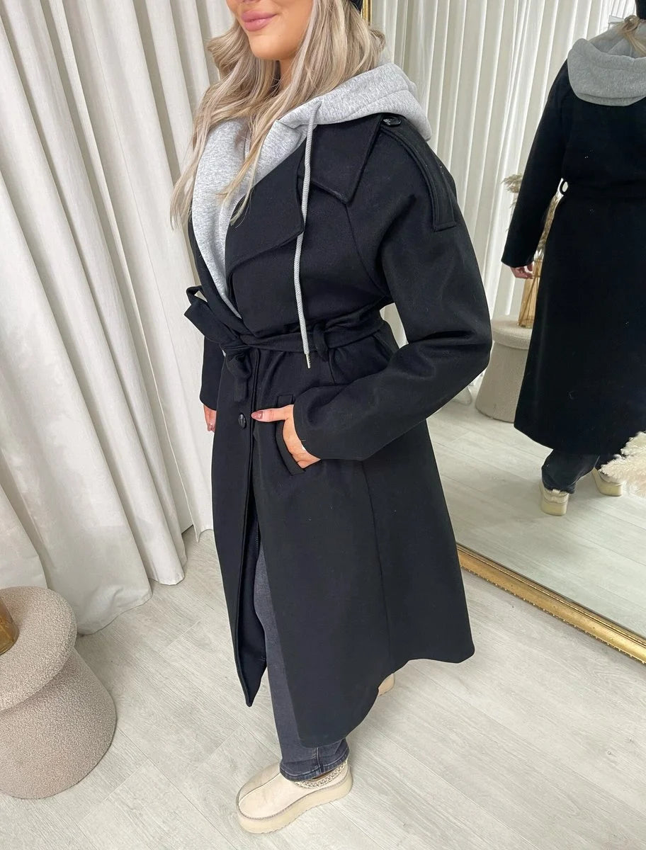 Claudia Belted Button Hooded Trench Coat - 3 colours