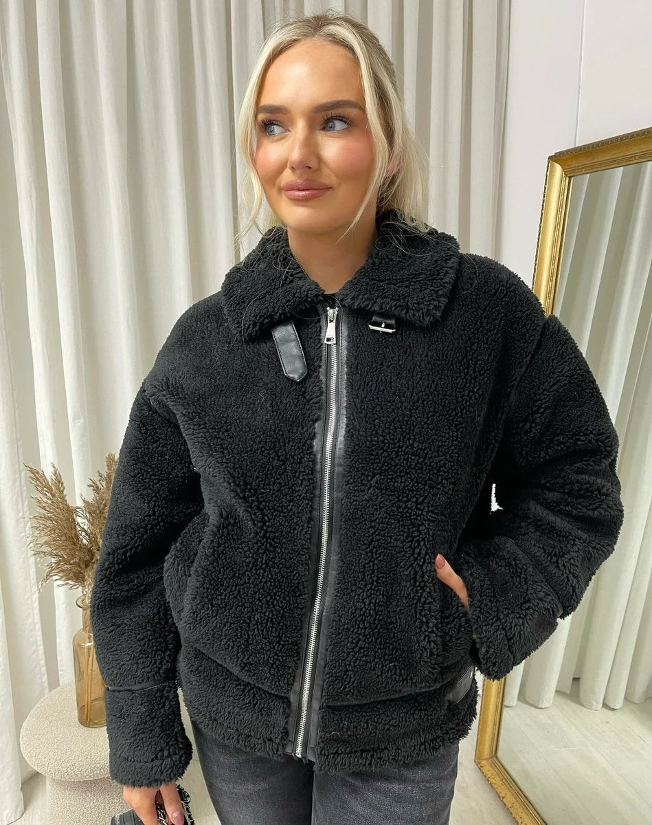 Julia Winter Warm Fluffy Fleece Fur Zip Up Jacket - 2 colours