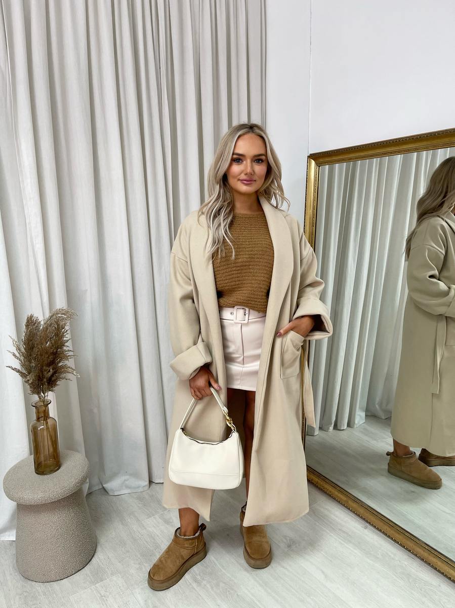 Jenna Waist Belt Longline Coat Jacket with Pocket - 5 colours