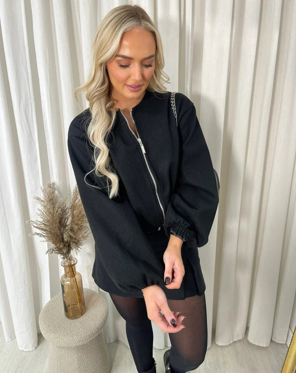 Mila Cropped Zip Up Balloon Sleeve Bomber Jacket - 5 colours