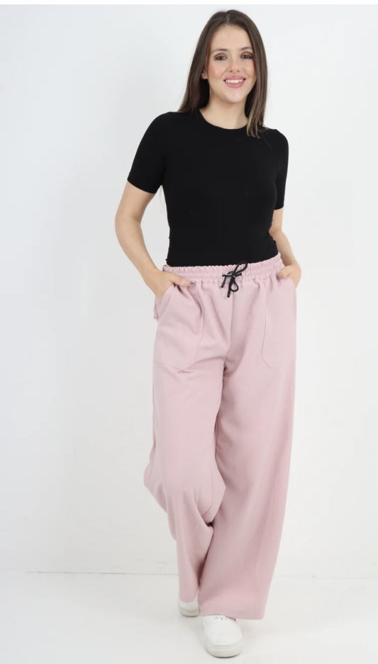 Curve Italian Elastic Waist Drawstring Wide Leg Trousers - 3 colours