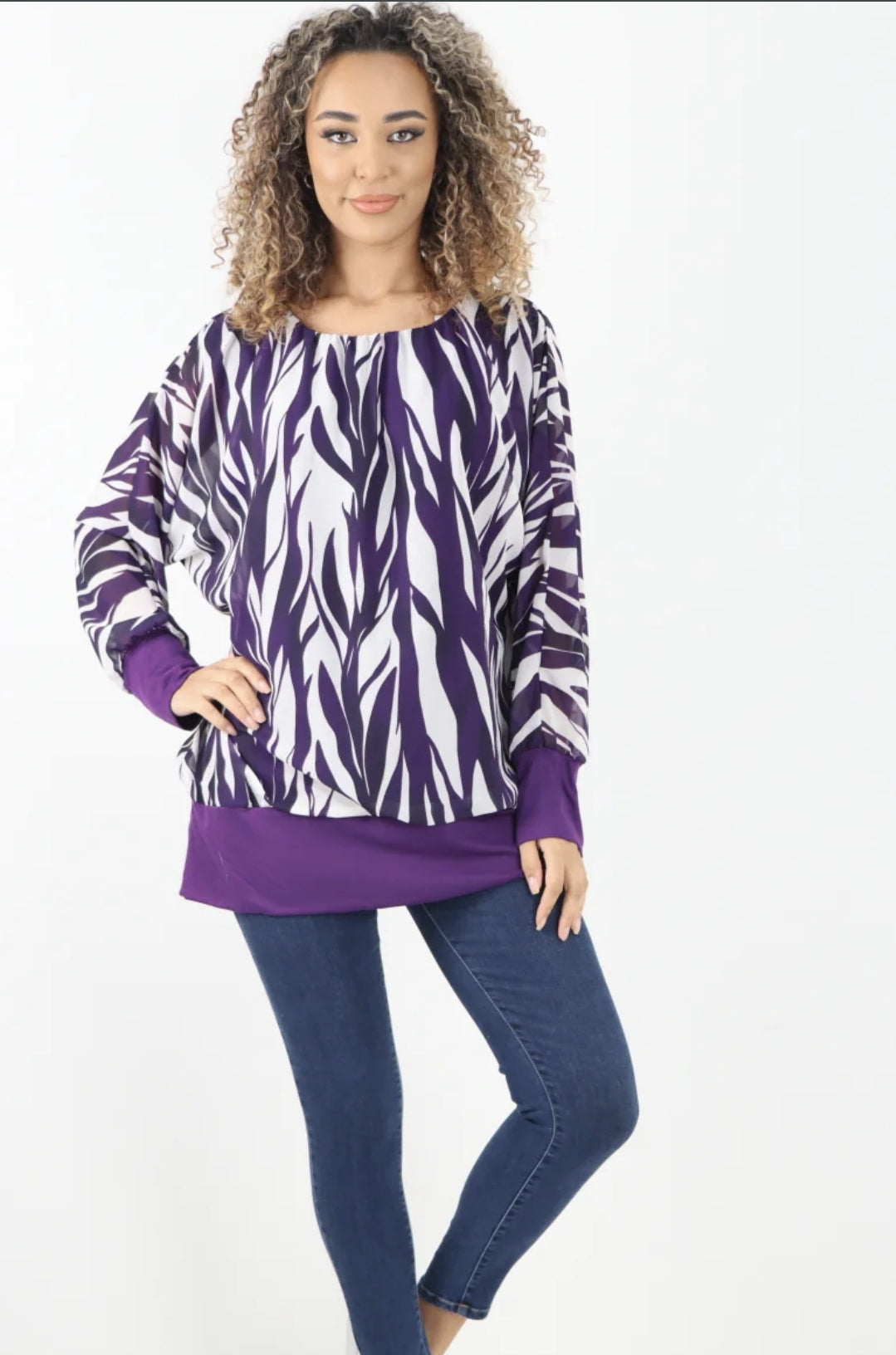 Italian Printed Chiffon Lining Inside Long Sleeve Top - 3 colours