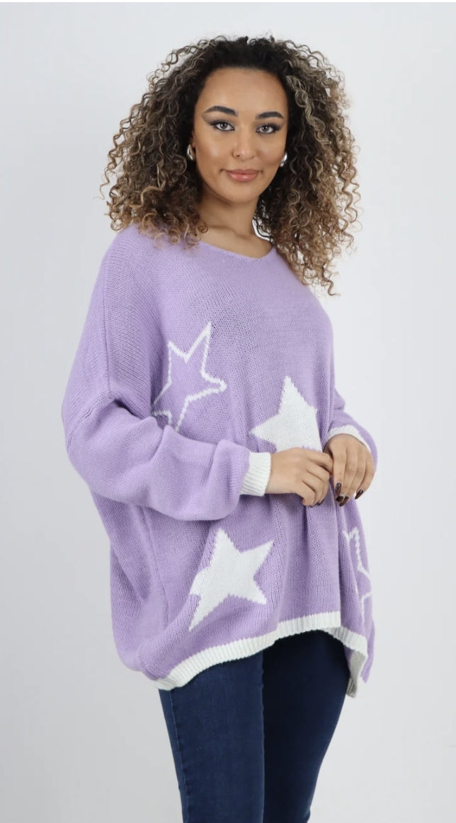 Curve Italian Oversized Star Print Long Sleeve Jumper - 2 colours