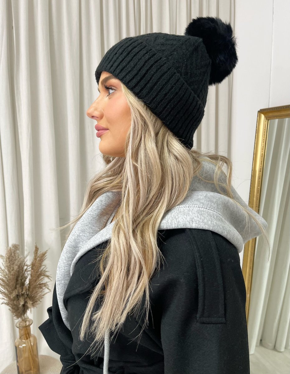 Sheryl Chunky Knit Fur Pom Beanie Hat - 4 colours