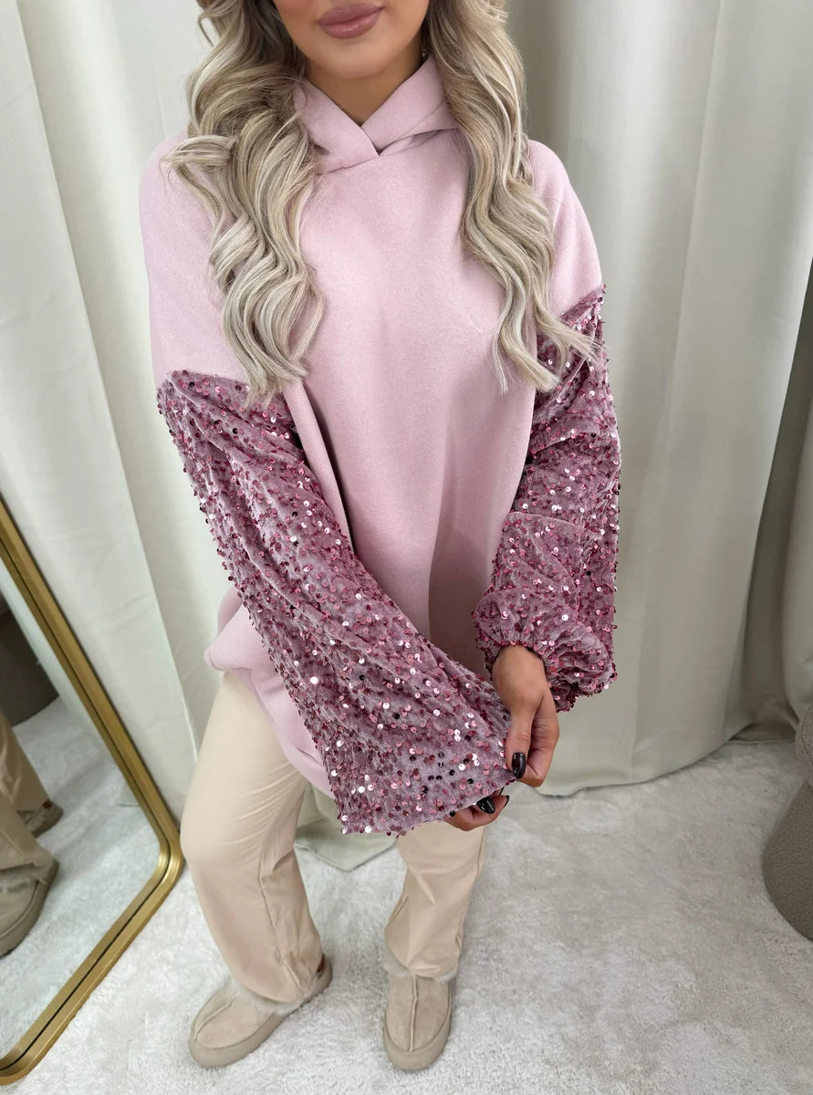 Kristen Oversized Sequin Sleeve Knitted Hoodie Jumper - 2 colours