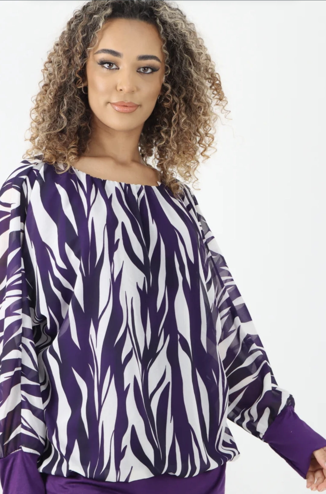 Italian Printed Chiffon Lining Inside Long Sleeve Top - 3 colours