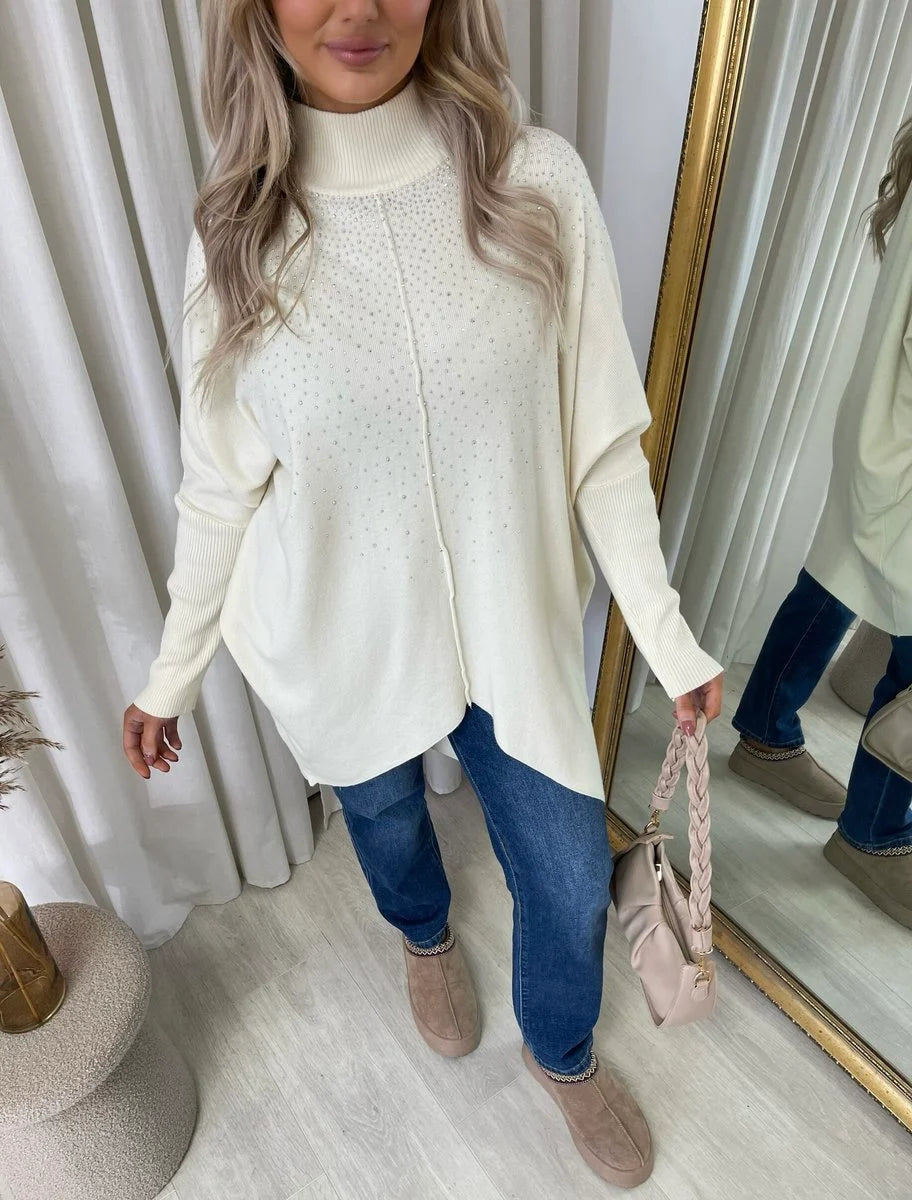 Jessica Rhinestone Detail Oversized Knitted Jumper - 6 colours