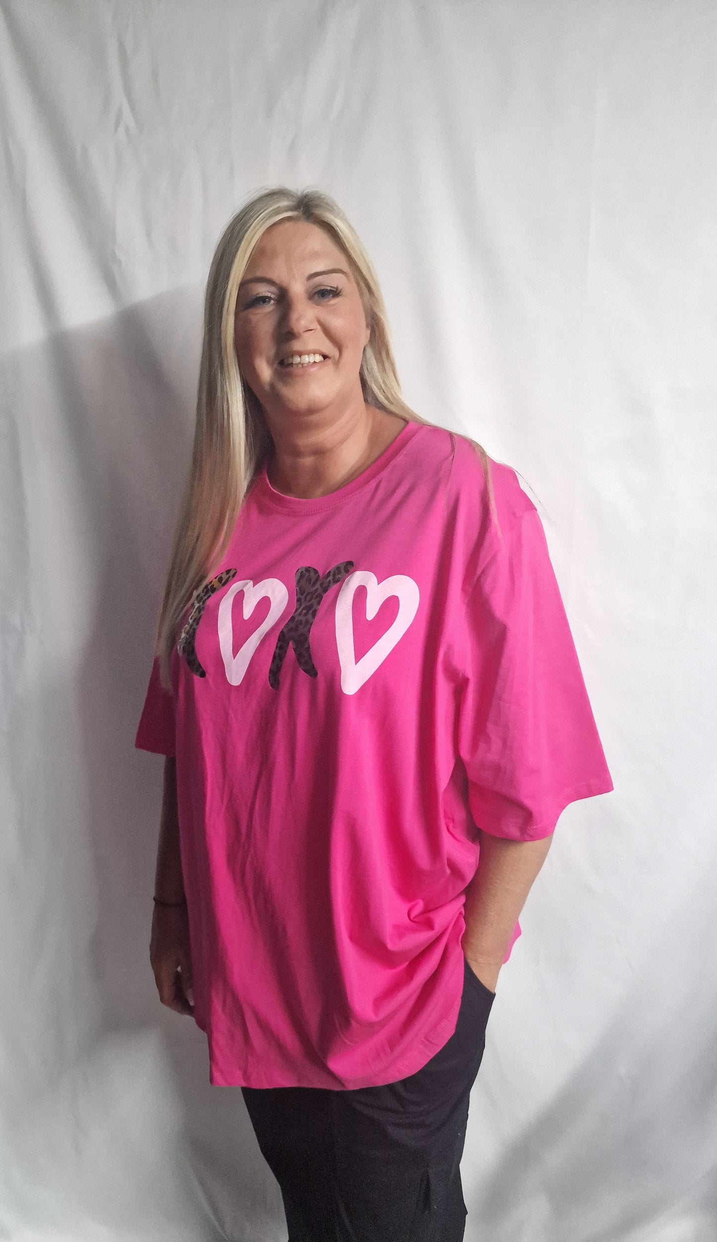 Curve Pink Heart Leopard Print Short Sleeve T Shirt - 3 colours