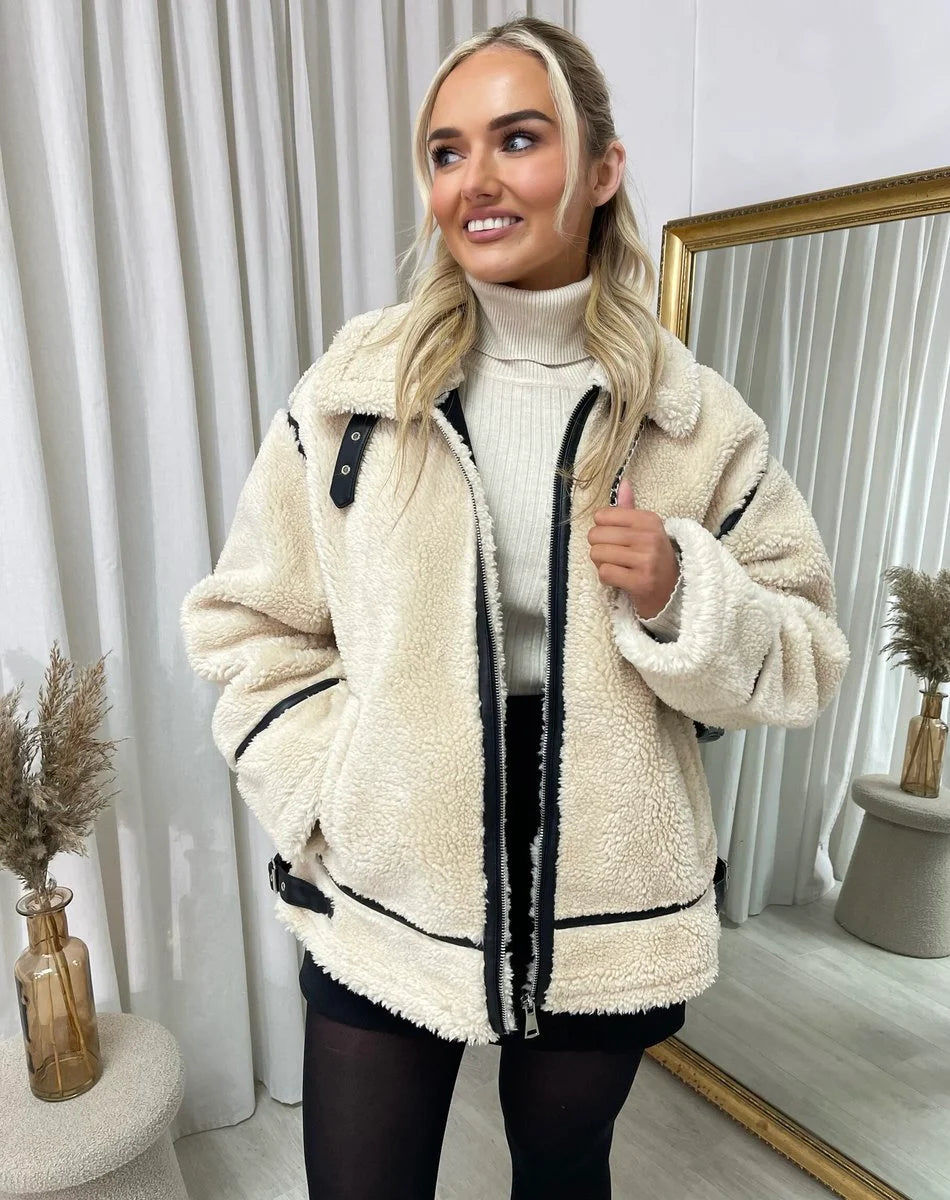 Julia Winter Warm Fluffy Fleece Fur Zip Up Jacket - 2 colours