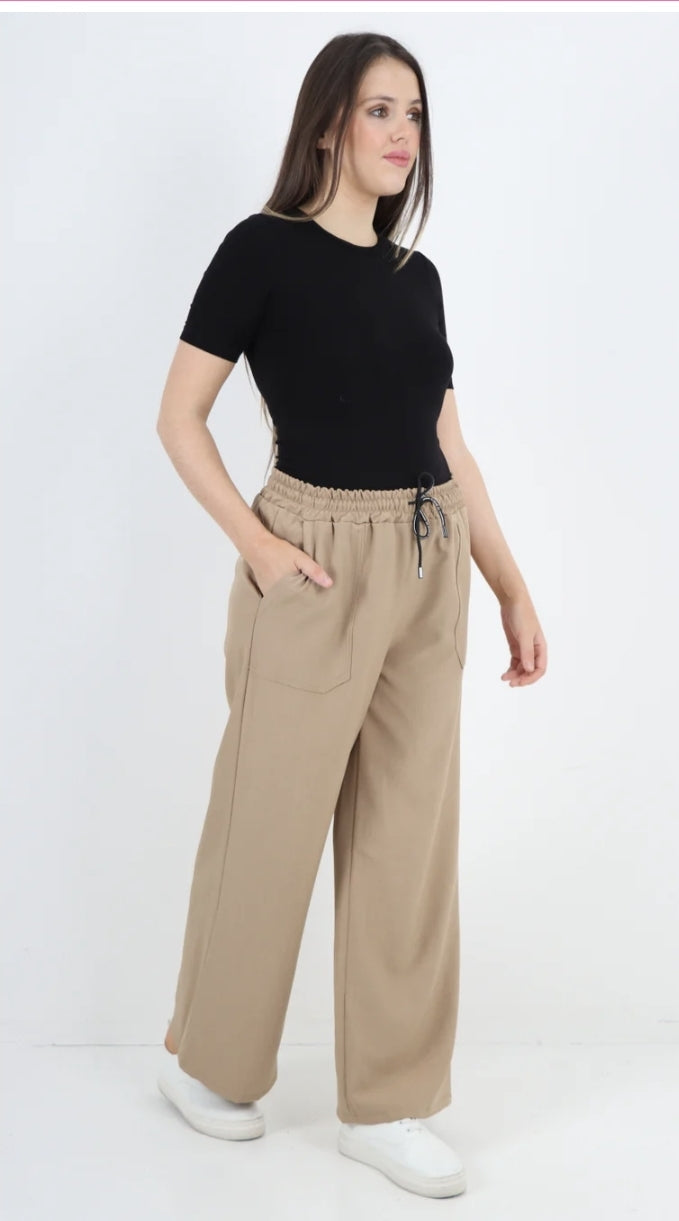 Curve Italian Elastic Waist Drawstring Wide Leg Trousers - 3 colours