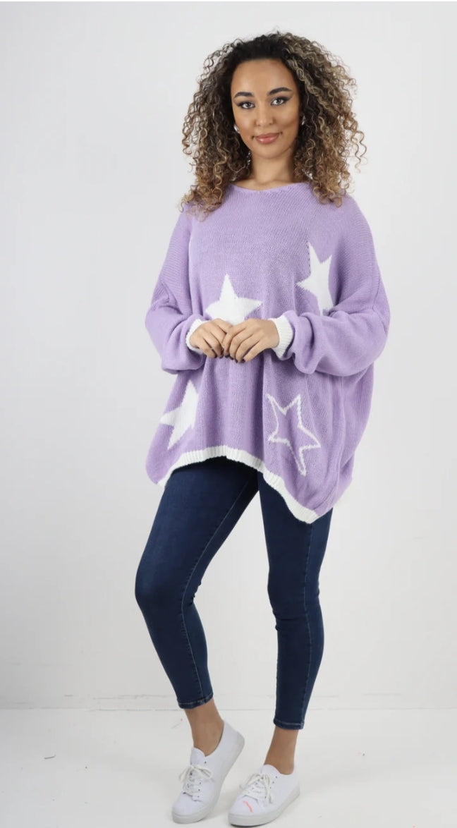 Curve Italian Oversized Star Print Long Sleeve Jumper - 2 colours