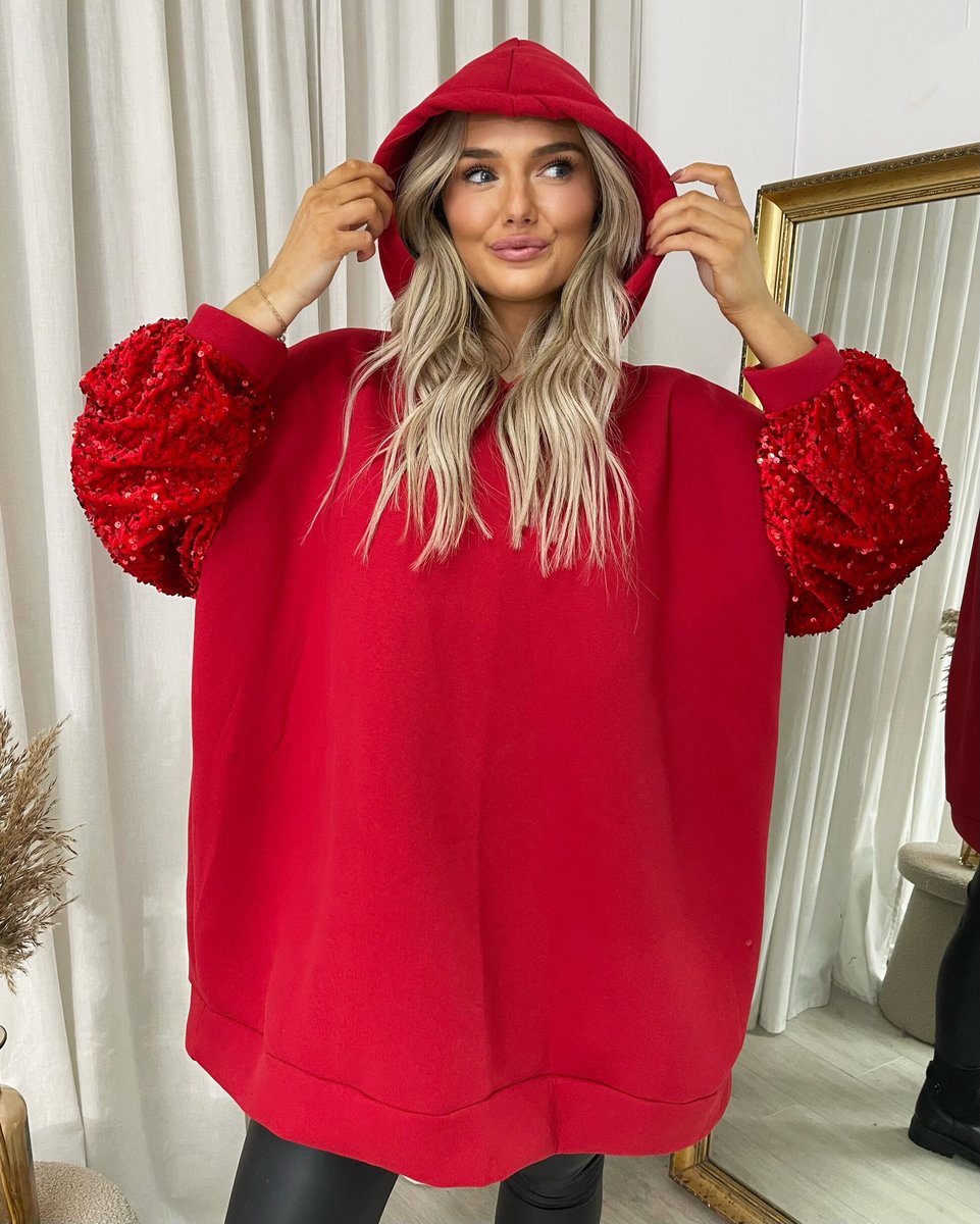 Kristen Oversized Sequin Sleeve Knitted Hoodie Jumper - 2 colours