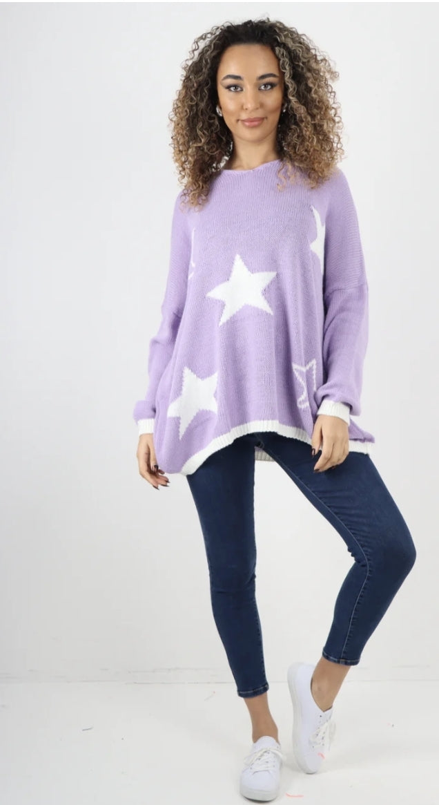 Curve Italian Oversized Star Print Long Sleeve Jumper - 2 colours