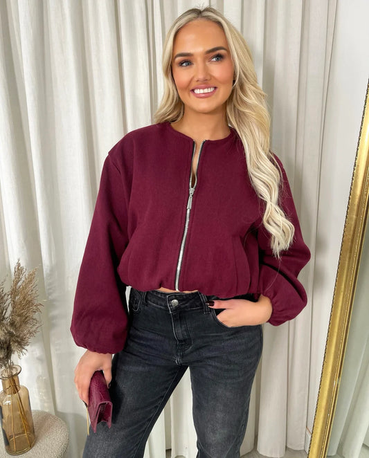 Mila Cropped Zip Up Balloon Sleeve Bomber Jacket - 5 colours