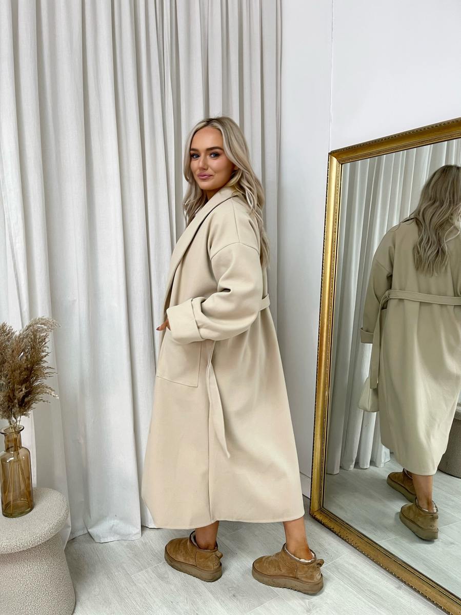 Jenna Waist Belt Longline Coat Jacket with Pocket - 5 colours