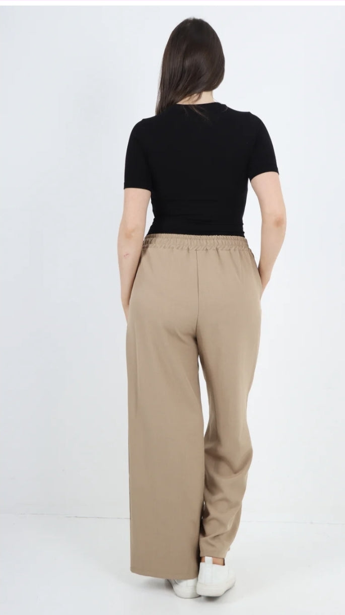 Curve Italian Elastic Waist Drawstring Wide Leg Trousers - 3 colours