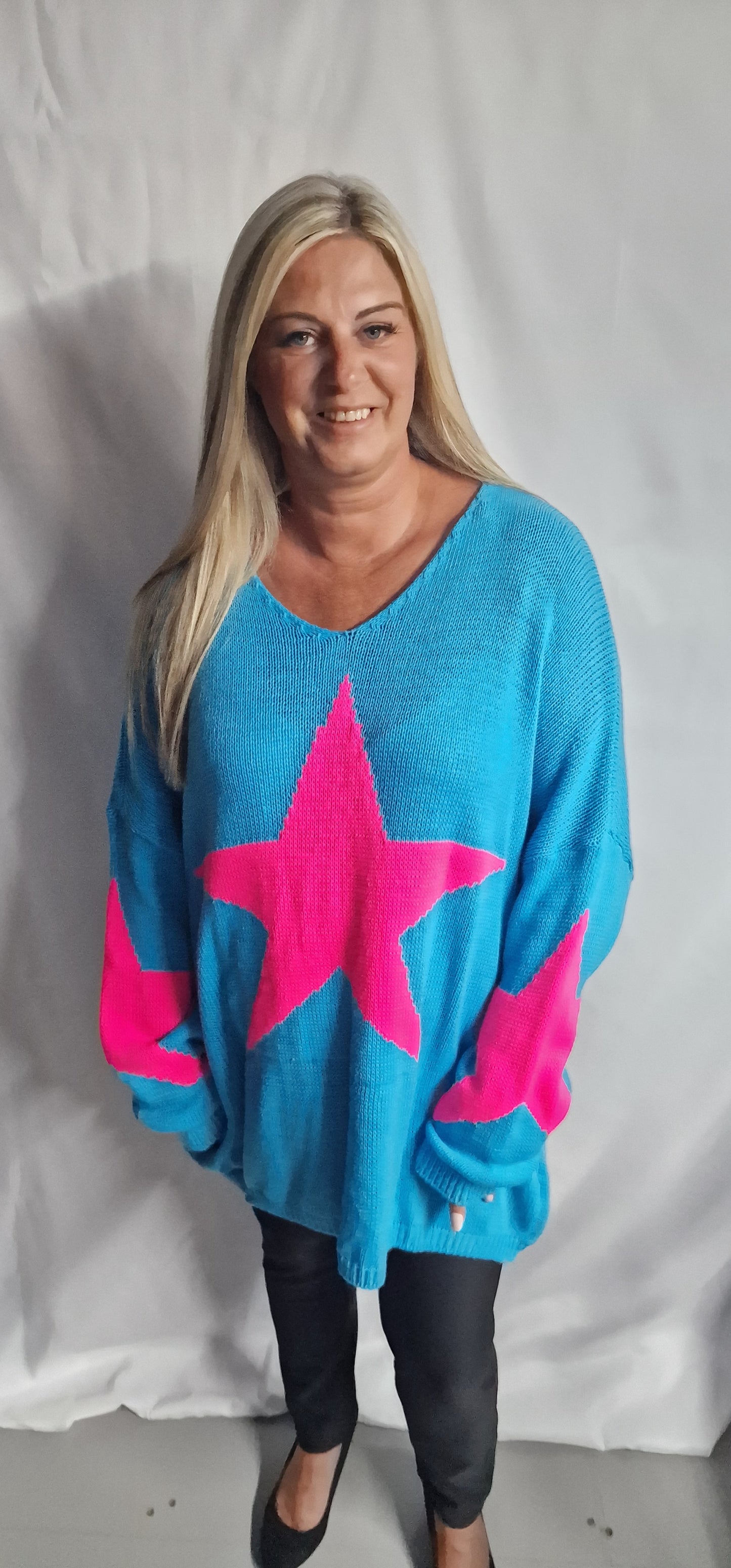 Curve Oversized Star Print Sleeve Knitted Jumper Top - 2 colours