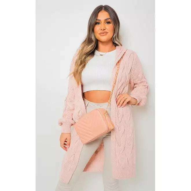 Zoe Chunky Cable Knitted Oversized Longline Hooded Cardigan - 13 colours