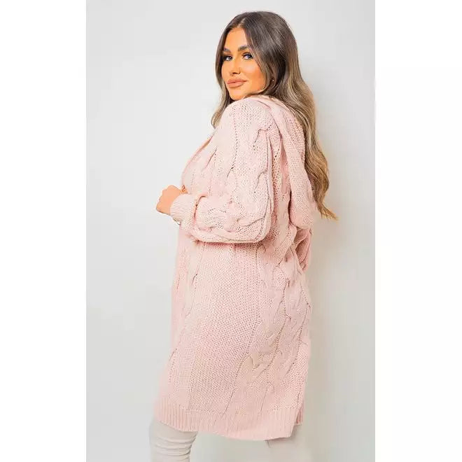 Zoe Chunky Cable Knitted Oversized Longline Hooded Cardigan - 13 colours