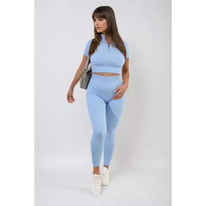 Ayah Ribbed Half Zip Crop Top and High Waist Leggings Co-ord Set - 8 colours