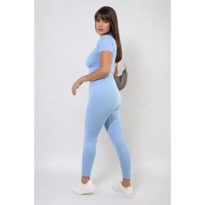 Ayah Ribbed Half Zip Crop Top and High Waist Leggings Co-ord Set - 8 colours