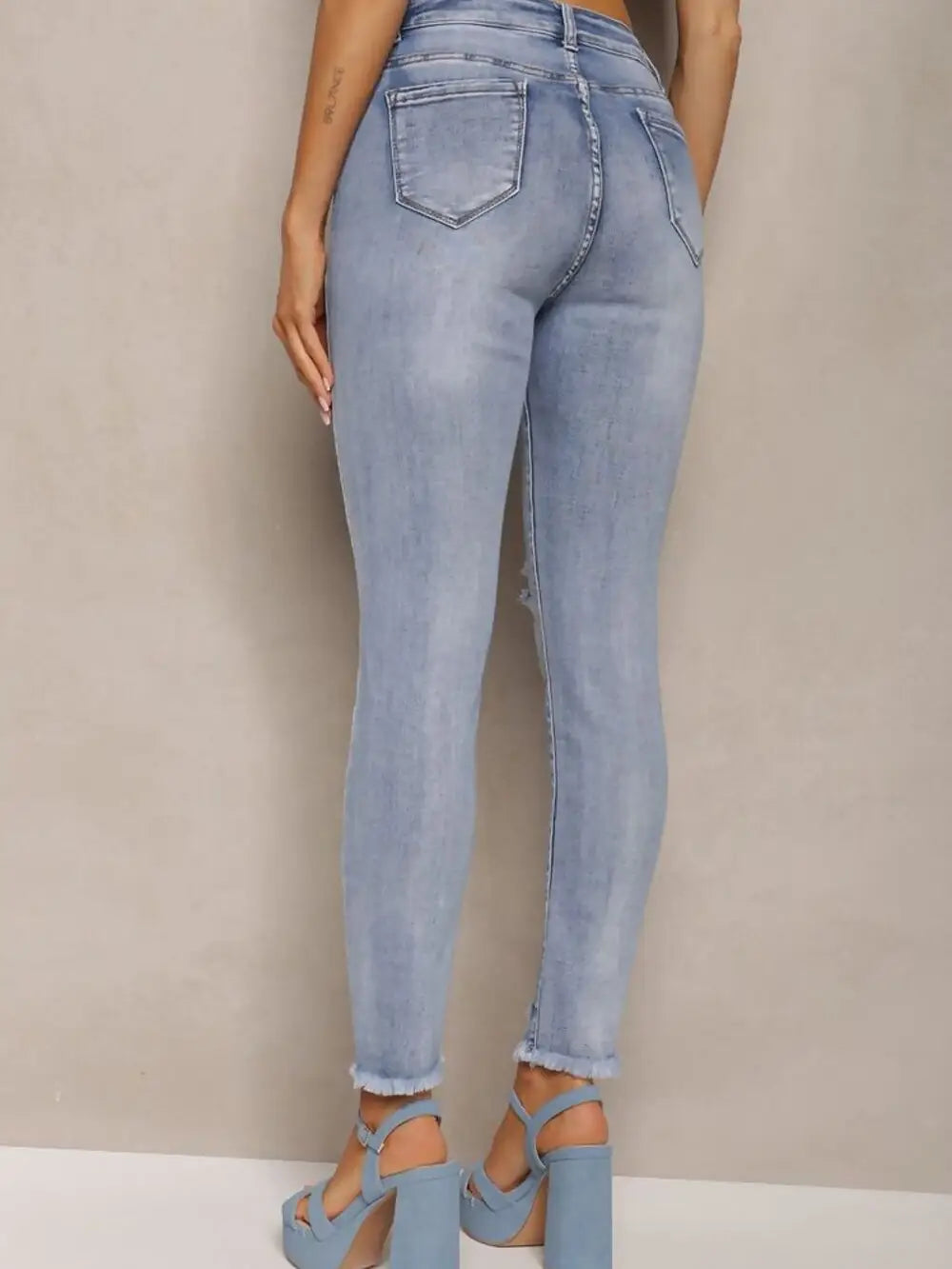 Curve Blue Denim Ripped Skinny Hem Jeans