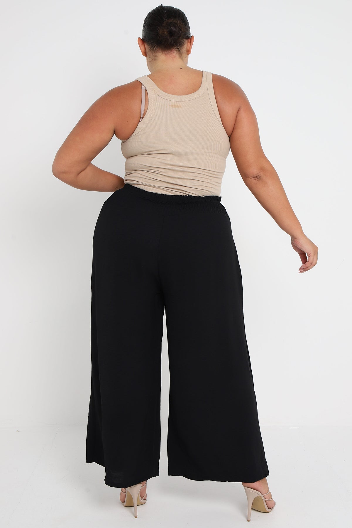 Curve Black Wide Leg Trousers Elasticated Waistband With Pockets