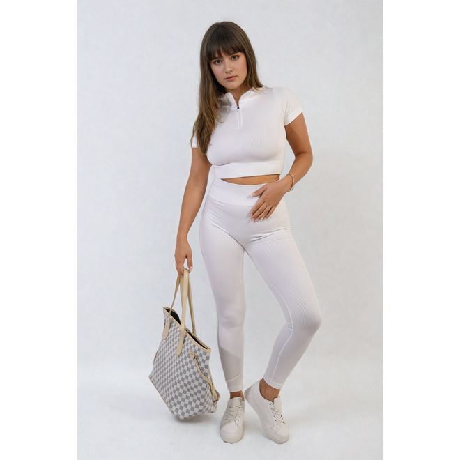 Ayah Ribbed Half Zip Crop Top and High Waist Leggings Co-ord Set - 8 colours